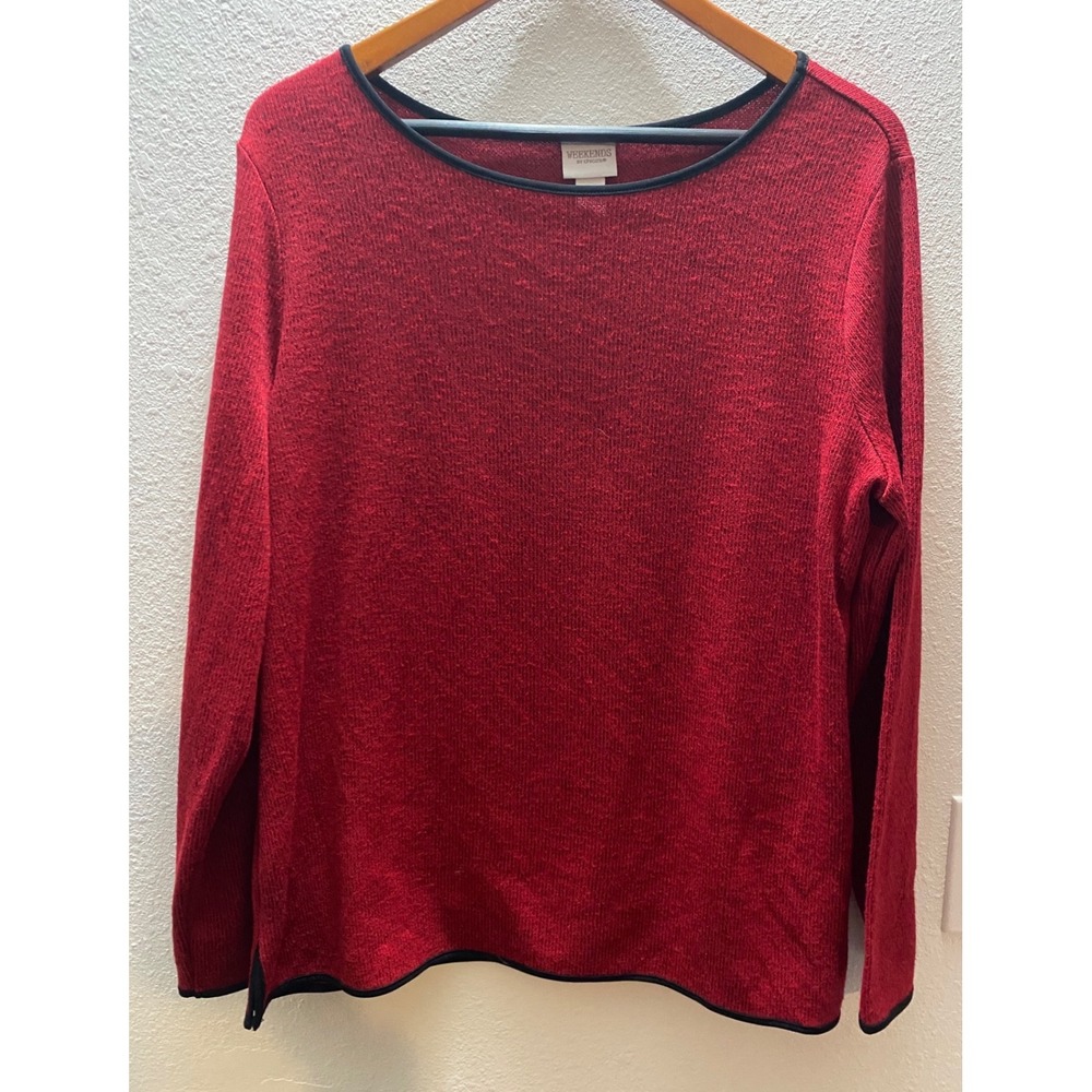 WEEKENDS BY CHICOS Top Women's 2/L Knit Boat‎ Neck Long Sleeve Red